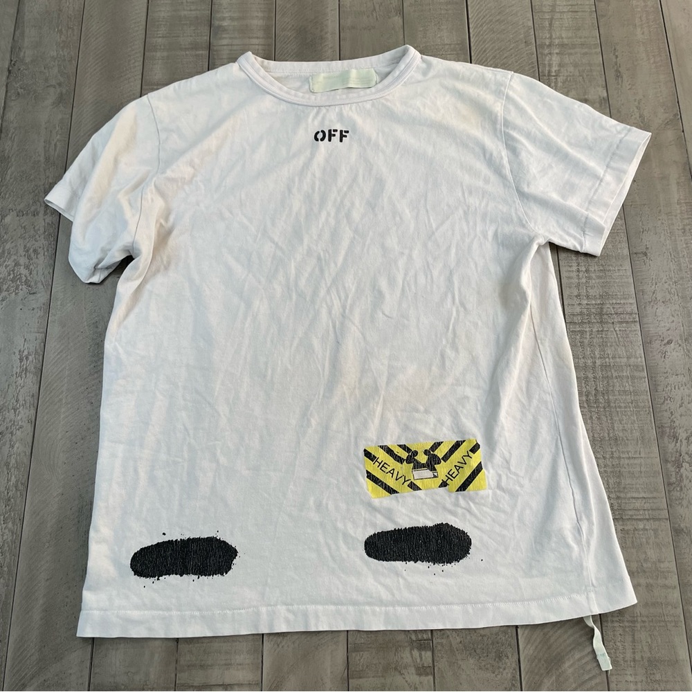 Off-White White T-Shirt with Black and Yellow Graphic